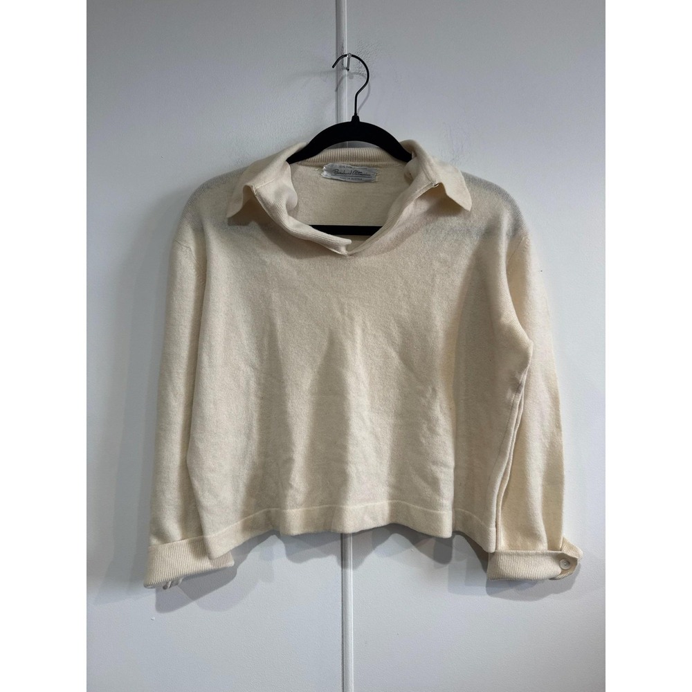Vintage Bernhard Altmann Sweater Womens Medium White Cashmere Collared‎ Austria